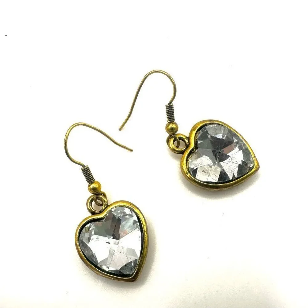 Gold tone rhinestone heart earrings gold tone